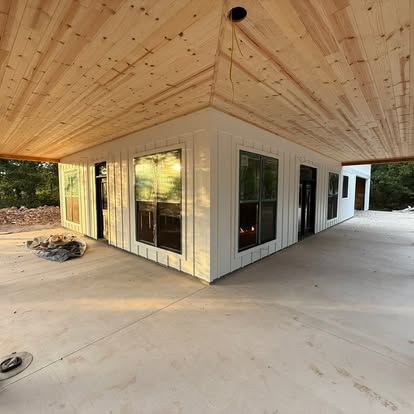 Covered porch · wood ceiling